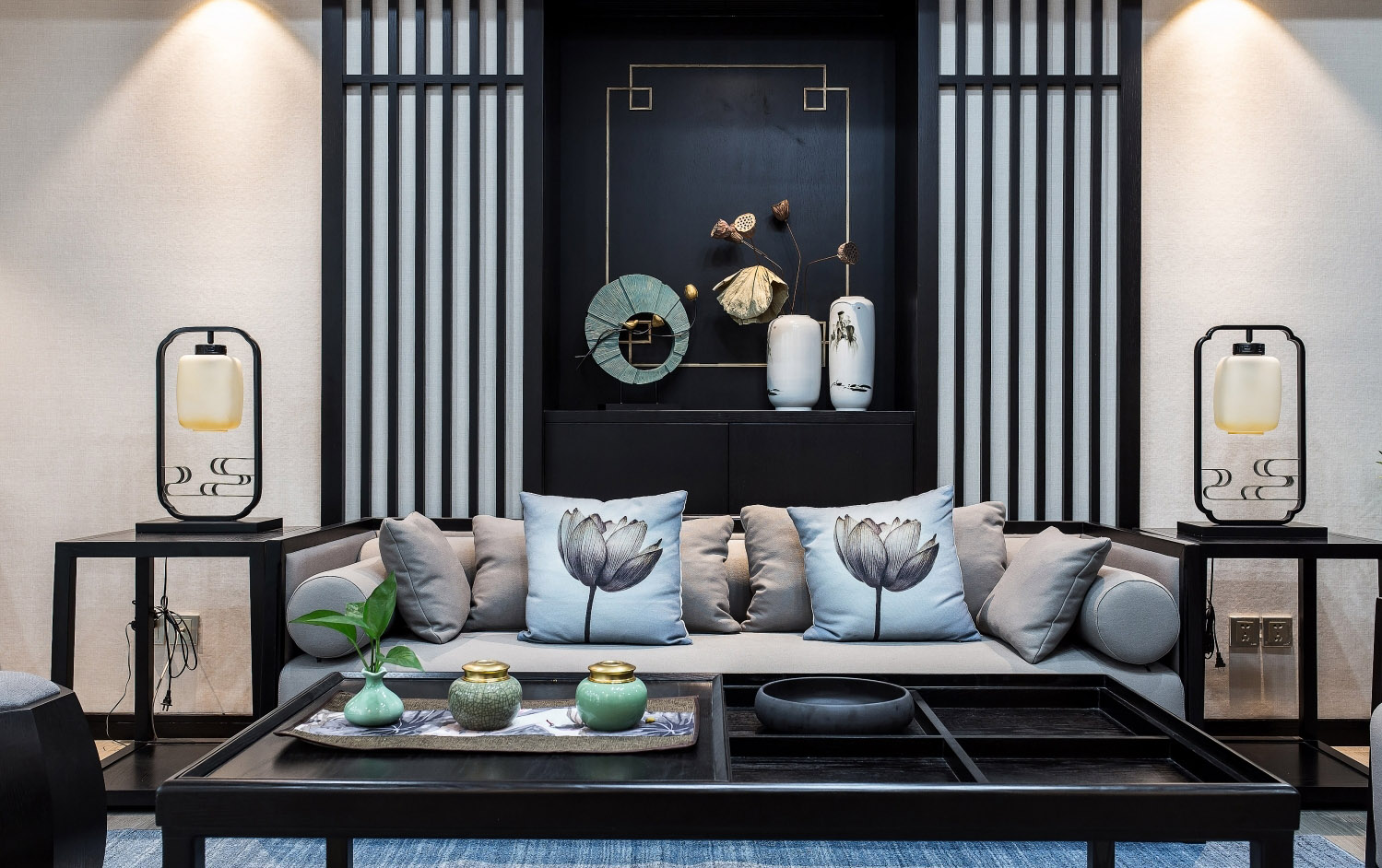 新中式风格家装设计室内米乐|米乐·m6（中国）官方网站-客厅